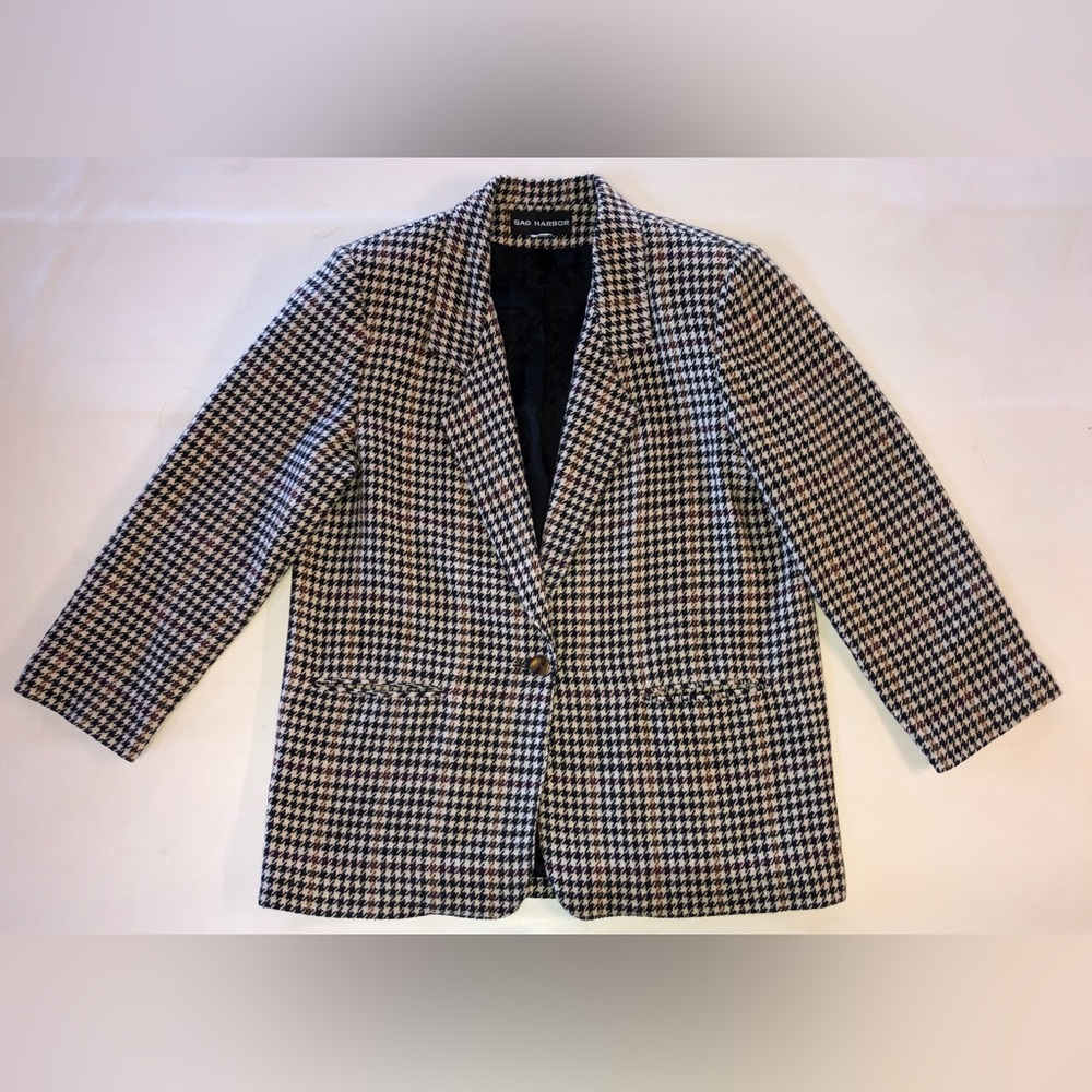 Vintage Houndstooth One-Button Boxy-Fit Sag Harbor Blazer (12) - Picture 6 of 16